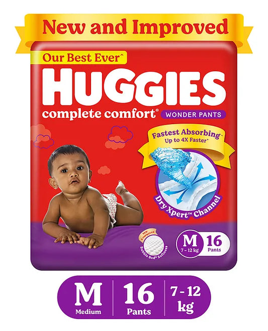 Huggies Complete Comfort Wonder Baby Diaper Pants, Medium (M) Size, 16 Pieces