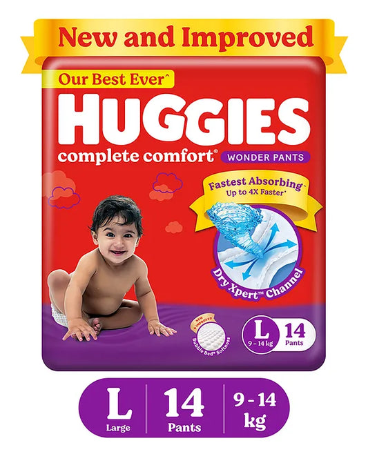 Huggies Complete Comfort Wonder Baby Diaper Pants, Large (L) Size, 14 Pieces