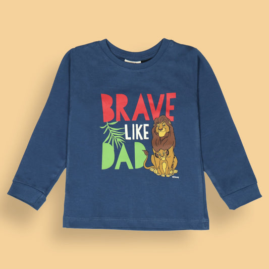 Ollypop Brave & Bold Royal Blue Tee – Full Sleeve Cotton, Playful Animal Print, For Boys Who Love Dad