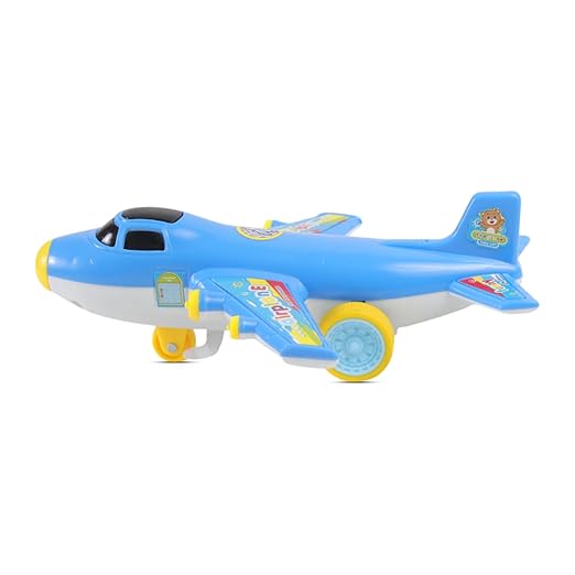 BUS Airplane Toys for Kids with Bump and Go Action Battery Operated Air Buddies Toy Plane with Flashing Lights and Music Aeroplane Toy for 3 Years Kids (Blue Color)