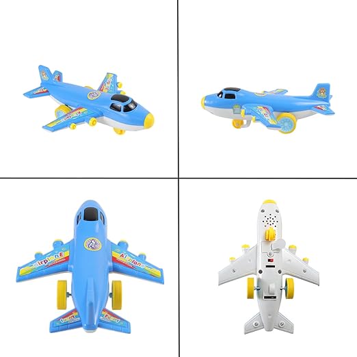 BUS Airplane Toys for Kids with Bump and Go Action Battery Operated Air Buddies Toy Plane with Flashing Lights and Music Aeroplane Toy for 3 Years Kids (Blue Color)