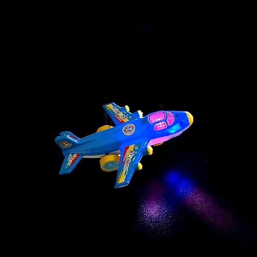 BUS Airplane Toys for Kids with Bump and Go Action Battery Operated Air Buddies Toy Plane with Flashing Lights and Music Aeroplane Toy for 3 Years Kids (Blue Color)