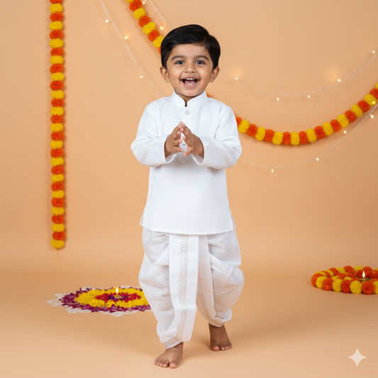 Little Prince Look: Archies White Dhoti Kurta & Pant Set for Festival Fun