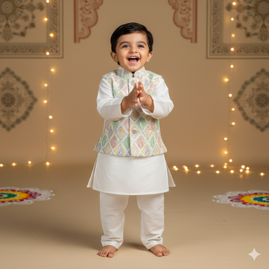 Mini Showstopper – Kurta, Pyjama & Jacket by Aagam