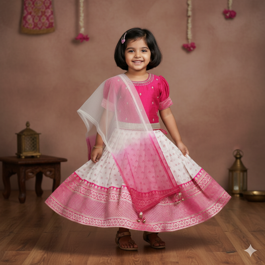 Sparkle & Shine – Embroidered Pink Lehenga for Girls