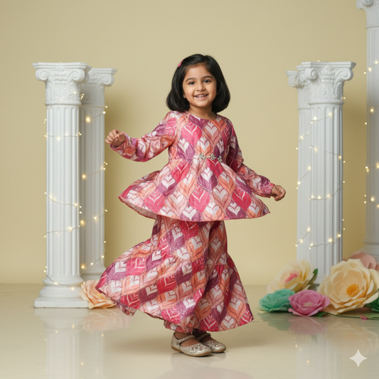Little Star’s Festive Magic: Diva by Doll Multicolor Kurti & Sequined Sharara Set