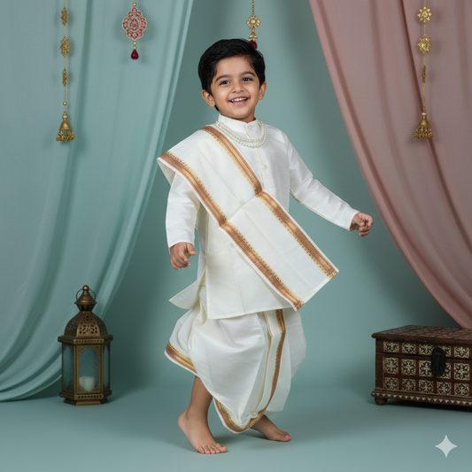 Mini Maharaja Style – Offwhite Kurta Dhoti by Darshan