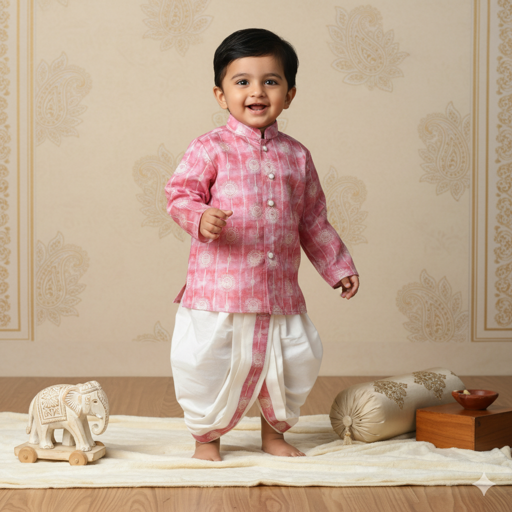Classic Charm in Wine: Archies Cotton Dhoti Kurta Set for Boys’ Festive Style