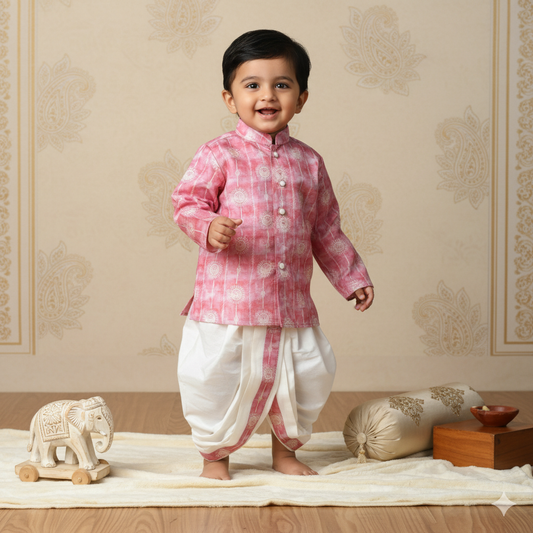 Classic Charm in Wine: Archies Cotton Dhoti Kurta Set for Boys’ Festive Style