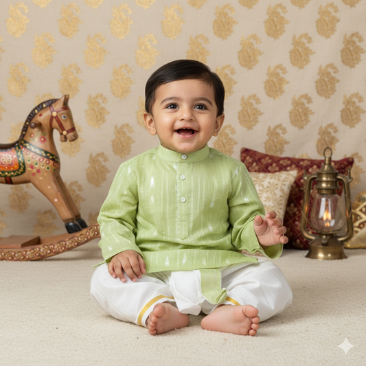 Festive Flair: Tradition Mint Green Embroidered Dhoti Kurta Set for Boys