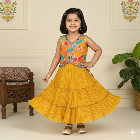Sparkle & Shine: Girl Wear Multicolor Embroidered Choli & Flared Skirt for Party Glam