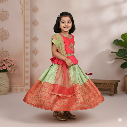 Sparkling Festival Fun: Multi Color Sequined & Embroidered Lehenga Choli for Little Divas