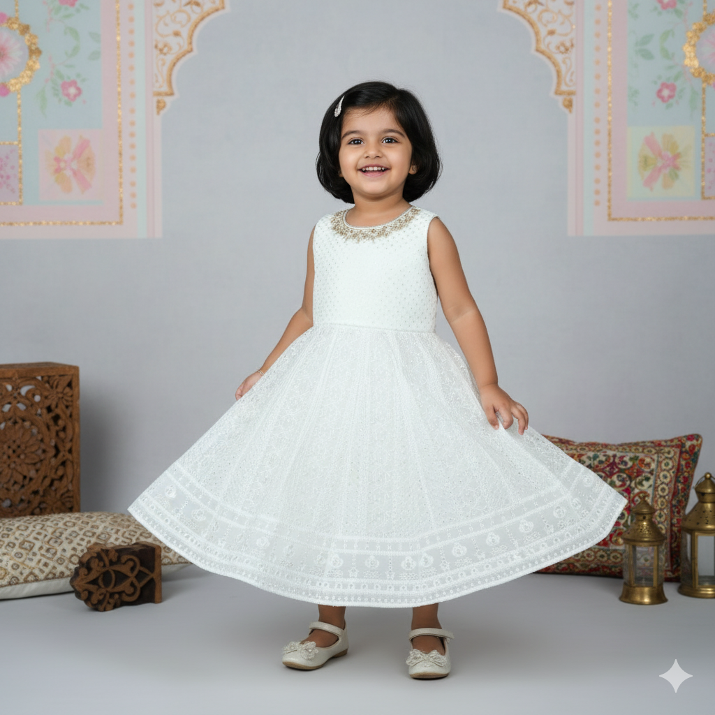 Little Starry Elegance – Offwhite Anarkali Suit for Girls