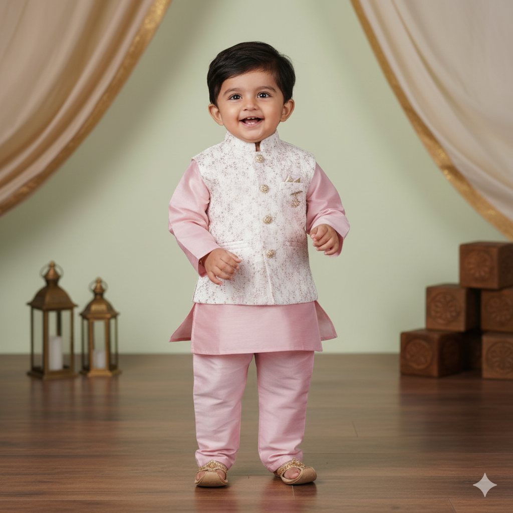 Sparkle in Style – Sequined Ethnic 3-Piece Set for Boys