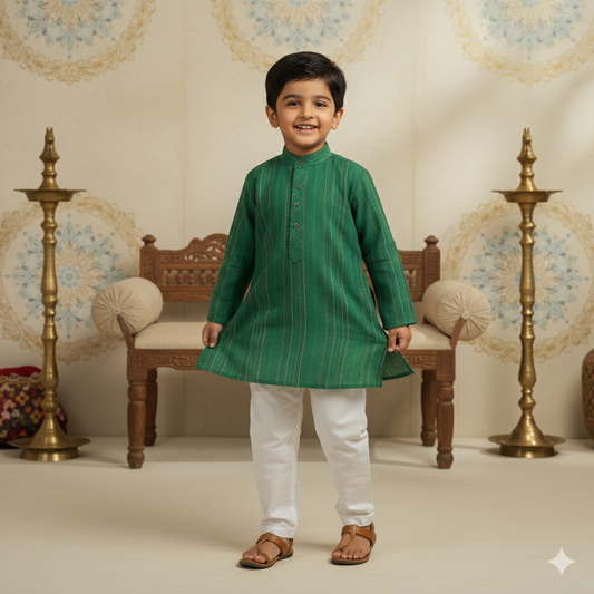Evergreen Charm – Boys’ Embroidered Kurta Pyjama
