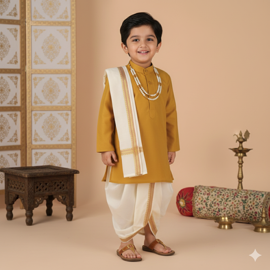 Little Star – Boys’ Khaaki Dark Ethnic Fashion Set