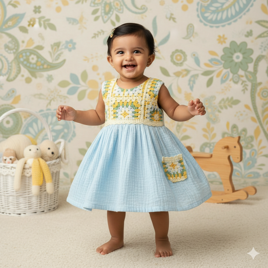 Orrigany Girls Light Blue Cotton Party Sleeveless Zip Frock