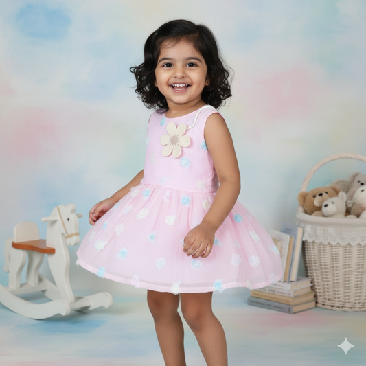 Pretty in Pink: Orrigany Sleeveless Embroidered Frock for Party & Outdoor Fun