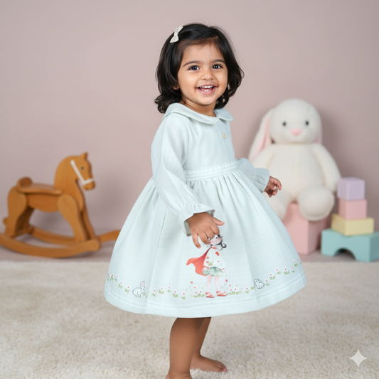 Fresh & Fun: Mint Green Cotton Frock with Collar Neck for Little Fashionistas