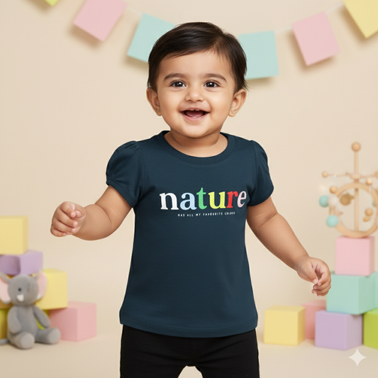 Girls’ Playful Quotation Print T-Shirt – Pink Rabbit Teal Blue Essentials Tee