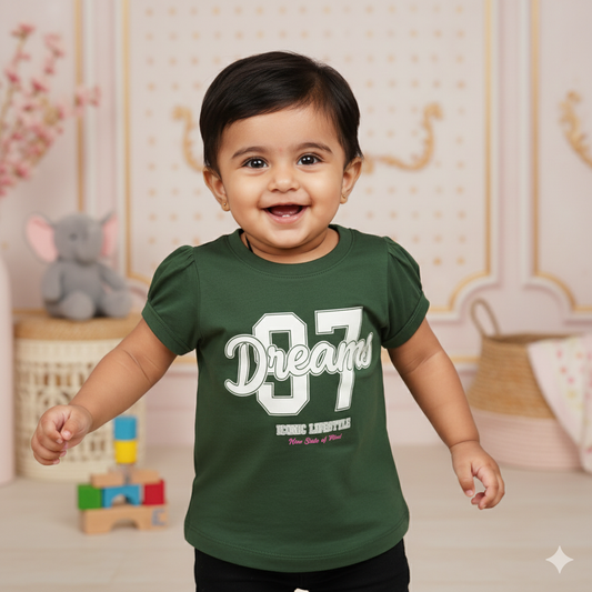 Girls’ Breathable Green T-Shirt by Pink Rabbit – “New State of Mind” Inspirational Quote