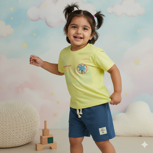 Mumbl Jumbl Girls’ T-shirt & Drawstring Shorts Set – Half Sleeve Top & Knee-Length Shorts, Summer Essentials