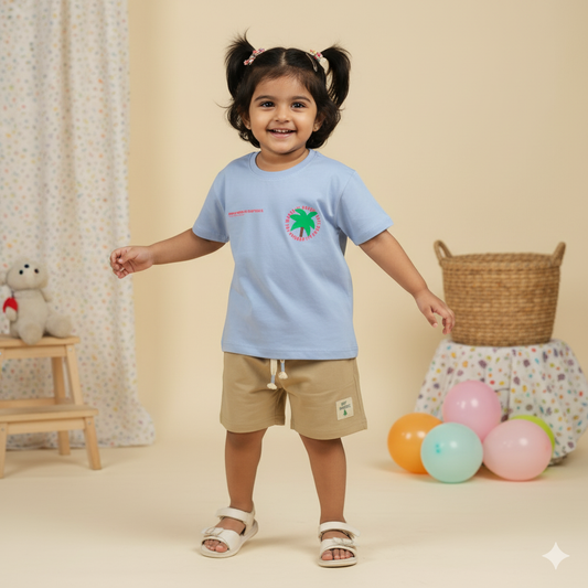 Mumbl Jumbl Girls’ T-shirt & Drawstring Shorts Set – Half Sleeve Top & Knee-Length Shorts, Summer Essentials