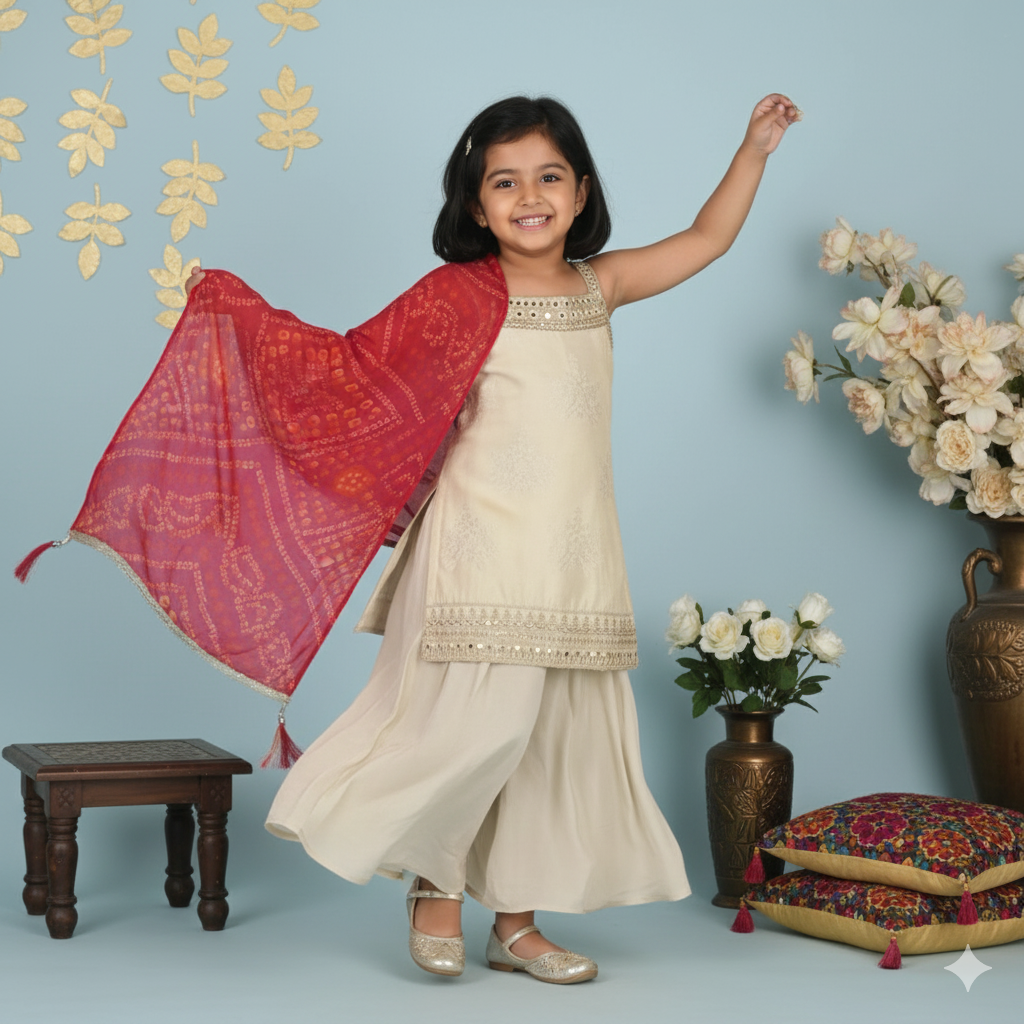 Flare & Flair – Offwhite Ethnic Partywear for Girls