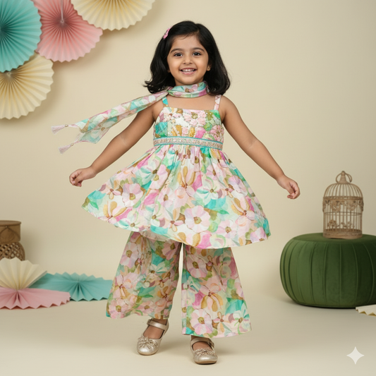 Happy Colors: Diva by Doll Kurti & Palazzo Set with Sugar Sequins Sparkle for Little Divas