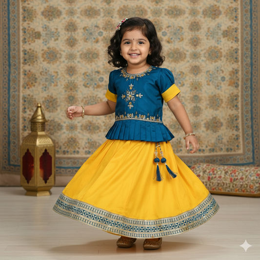 Twinkling Tides: Girl Wear Multicolor Embroidered Lehenga Choli with Rhinestones & Sugar Beads
