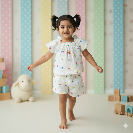 Soft Muslin Top & Shorts Set by Orrigany for Happy Little Ones