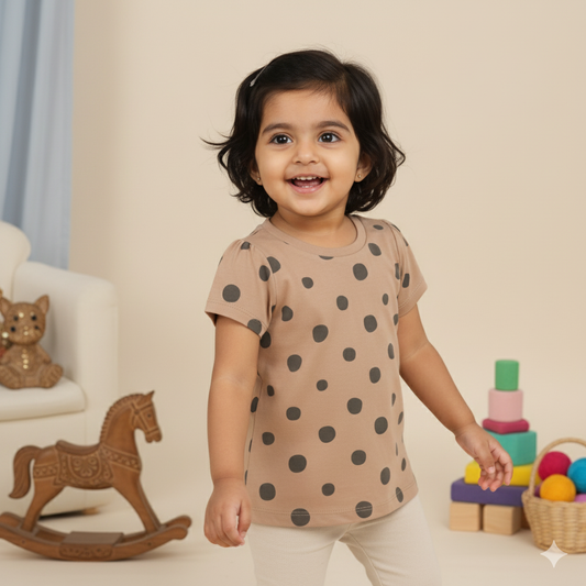 Pink Rabbit Girls Camel Printed Cotton Cap Sleeve T-shirt