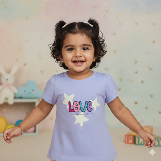 Lavender Girls’ T-Shirt with Starry “Love You Till the Moon and Back” Print – Pink Rabbit