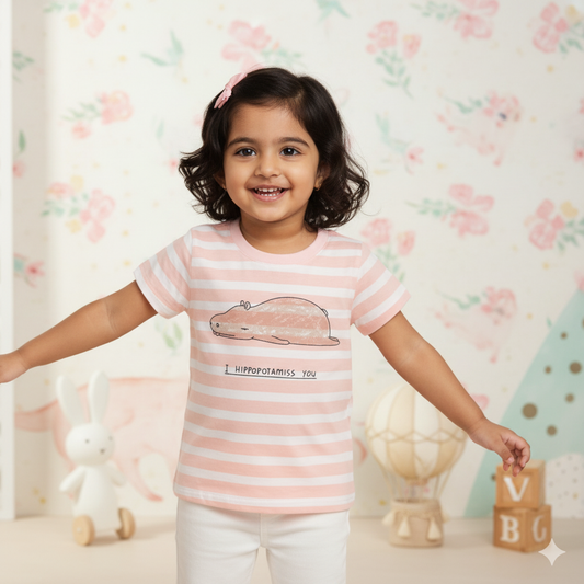 Mumbl Jumbl Unisex Soft Cotton Lazy Bone Half Sleeve T-shirt  (Hippo, Peach)