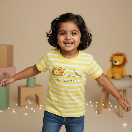 Mumbl Jumbl Unisex Soft Cotton Lazy Bone Half Sleeve T-shirt  (Lion, Yellow)