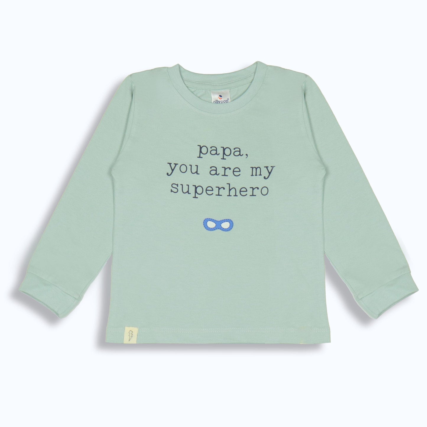 Ollypop Boys Light Green Dad is My Superhero Cotton Full Sleeve T-shirt