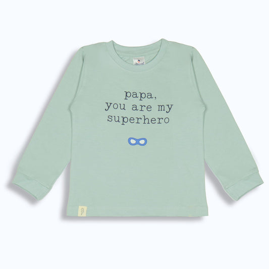 Ollypop Boys Light Green Dad is My Superhero Cotton Full Sleeve T-shirt