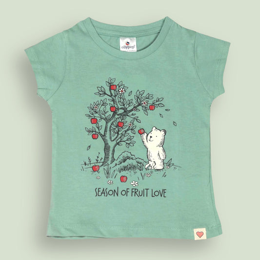 Ollypop Light Green Sinker Knit Half Sleeves Top with Season of Fruit Love Print