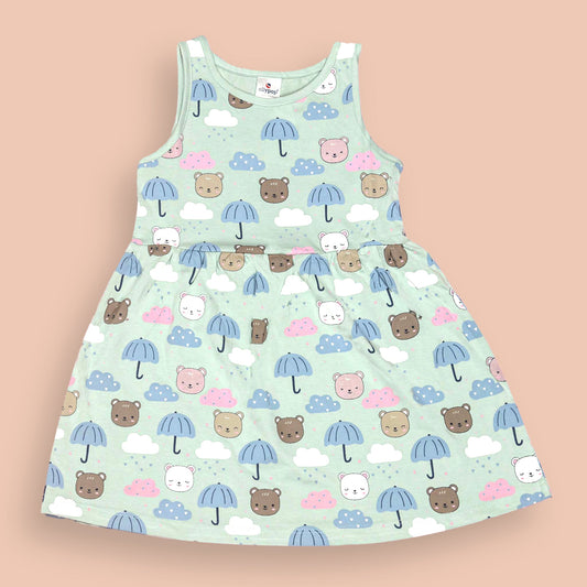 Ollypop Light Green Cotton Sleeveless One Piece Dress with Round Neck
