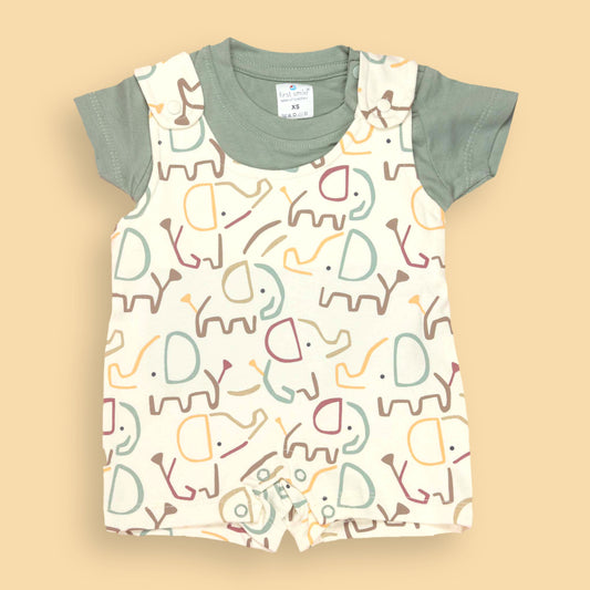 Ollypop Unisex Light Green Half Sleeves Sinker Romper Dungaree Set