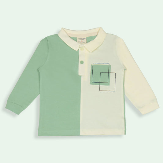Ollypop Boys’ Light Green Full Sleeve Collar T-Shirt – Basic Breathable Winter & Monsson Essential with Color Blocked Design