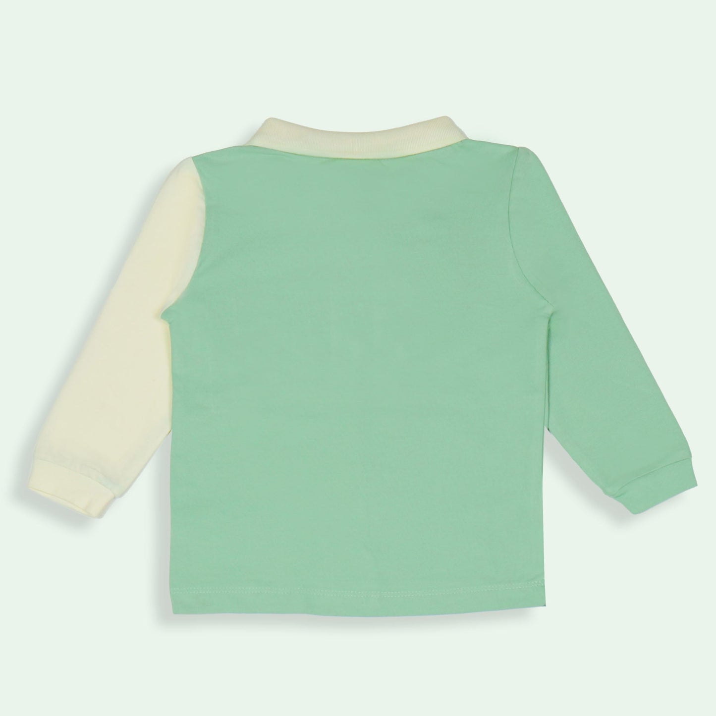 Ollypop Boys’ Light Green Full Sleeve Collar T-Shirt – Basic Breathable Winter & Monsson Essential with Color Blocked Design