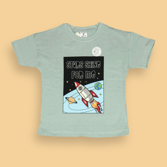 Ollypop Boys' Light Green Sinker Half Sleeve T-Shirt – "STARS SHINE FOR ME" Motivational Print, Cotton Fabric