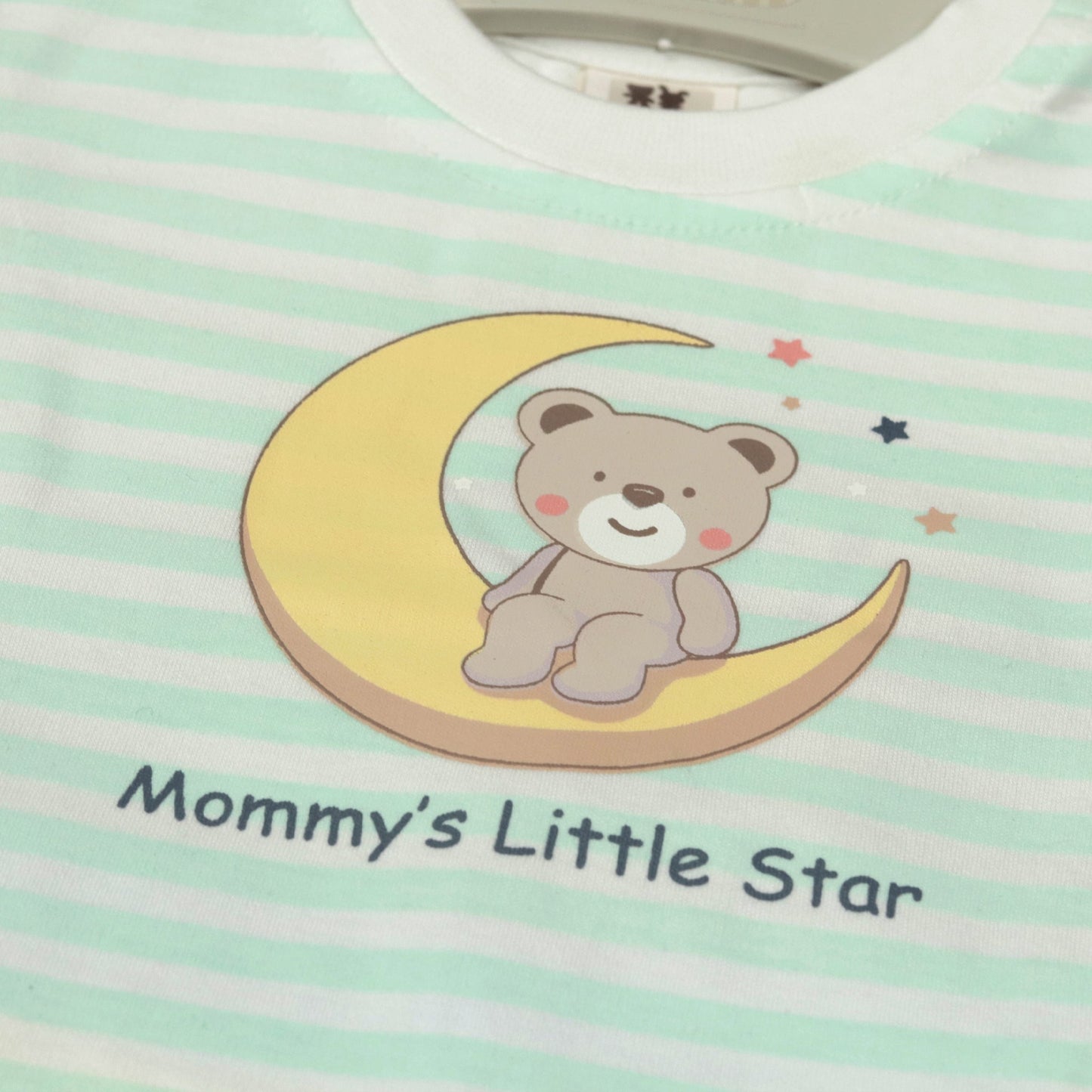 Toffyhouse Unisex Cotton T-Shirt & Shorts – Light Green, Shoulder Snap Tee with Teddy Bear & Star Print, Smart Outdoor Comfort