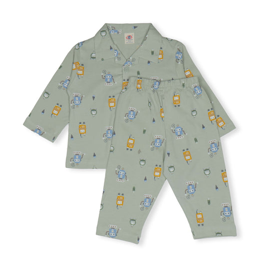 Zero CozyBots: Warm & Whimsical Robot Nightwear in Light Green
