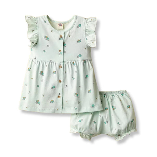Zero Sunny Blooms: Light Green Frock + Comfy Bloomer Set