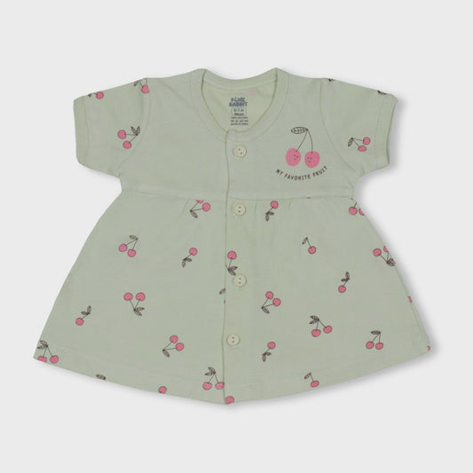 Pink Rabbit Cherry Breeze: Light Green Breathable Girls' Summer Frock
