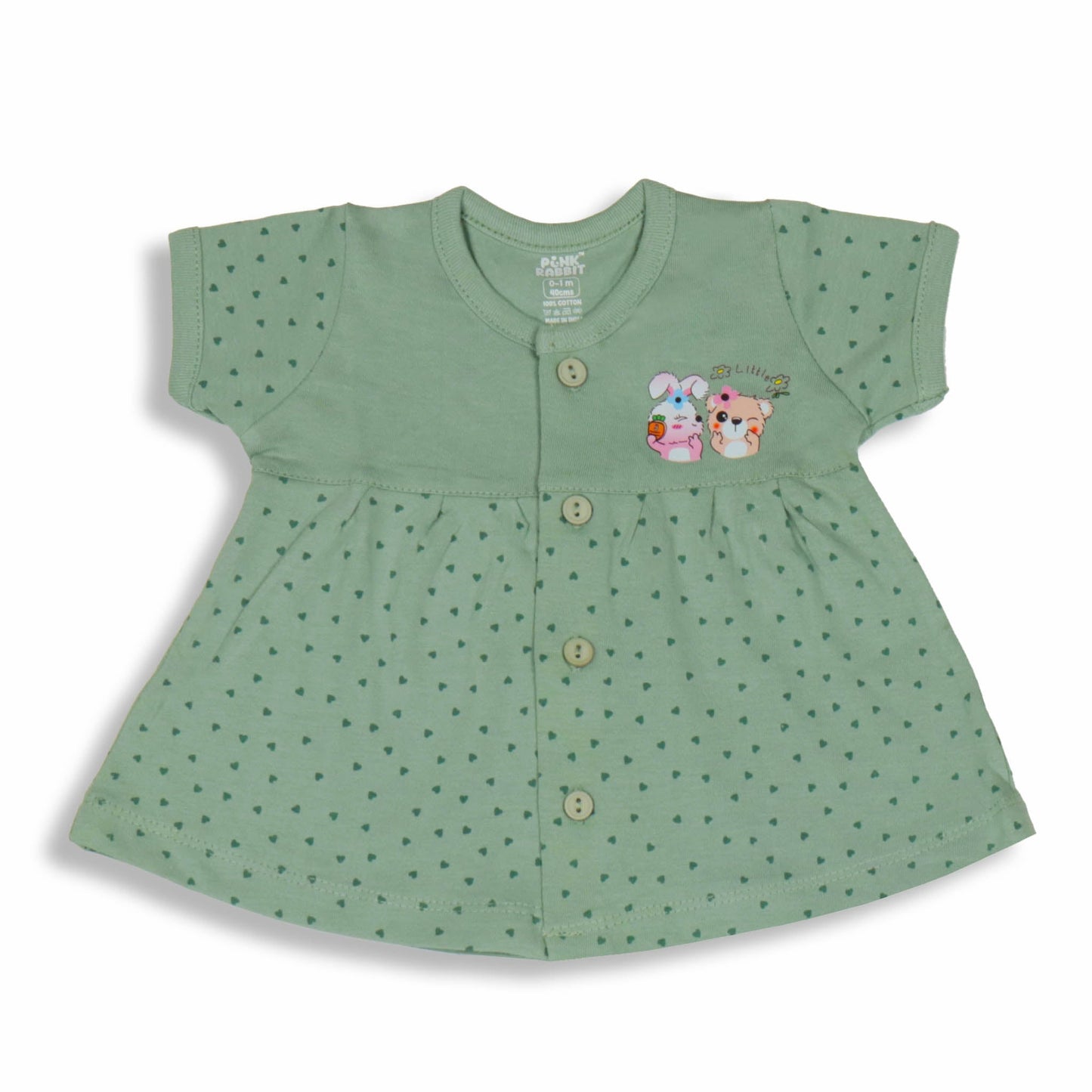 Pink Rabbit's "Little Sunny Bunny" Soft Green Cap-Sleeve Dress All-Over Teddy & Bunny Prints for Pre-Summer Fun