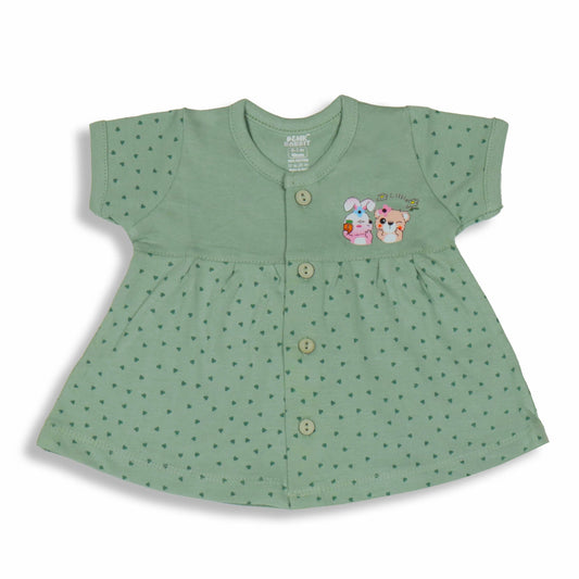 Pink Rabbit's "Little Sunny Bunny" Soft Green Cap-Sleeve Dress All-Over Teddy & Bunny Prints for Pre-Summer Fun