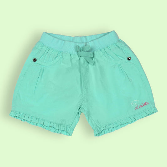 OlioKids Girls Cotton Blend Elasticated Pull-On Shorts - Light Green